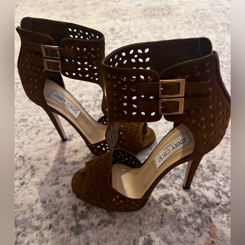 Jimmy Choo Laser Cut Boots Suede tan/army green/dark